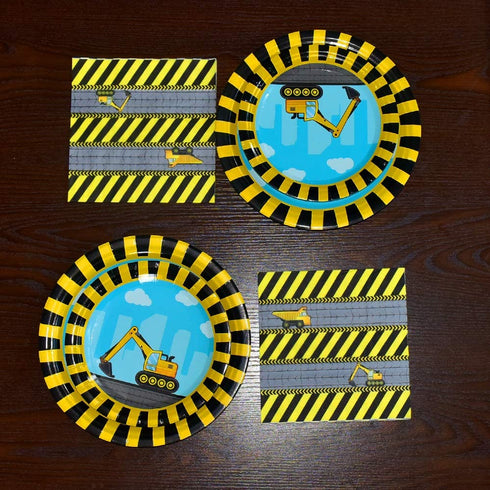 WERNNSAI Construction Party Supplies - Disposable Dump Truck Themed Tableware Set for Boys Kids Birthday Dinner Dessert Plates and Napkins Serves 16 Guests 48PCS