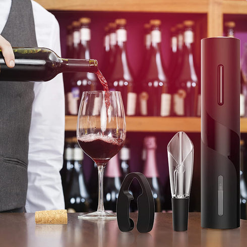 Electric Wine Opener Set TEBIKIN Automatic Wine Bottle Openers Cordless Battery Powered Corkscrew with Vacuum Wine Stoppers Wine Aerator Pourer Foil Cutter for Home Gift Party Valentine's Day