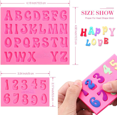 4 Pieces Valentine's Day Diamond Heart Mold Silicone Letter Alphabet Fondant Chocolates Molds, 8.7 Inch Silicone Breakable Heart Mold and 4 Pieces Wooden Hammers for Baking Chocolate