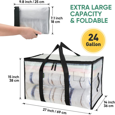 BALEINE 2-Pack Oversized Moving Bags with Reinforced Handles, Heavy-Duty Storage Tote for Clothes, Moving Supplies (Clear)