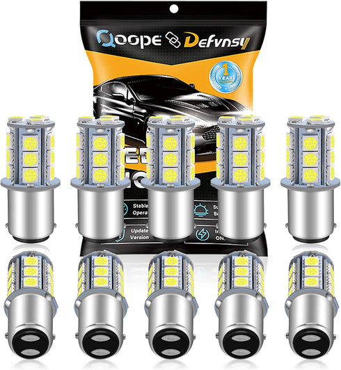 Qoope 1142 1076 LED Bulb for RV, 1004 BA15D White Light Bulb Replacement for 12V Camper Trailer Motorhome Boat Interior Light, 5050 18SMD Double Contact Bayonet,#90 Yard Landscape Bulb (10 Pack)