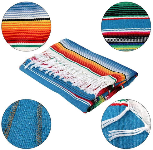 AerWo 59 x 84 Inch Mexican Tablecloth Mexican Serape Blanket for Mexican Party Wedding Cinco De Mayo Fiesta Decorations Outdoor Picnics Dining Table Cover, Large Square Cotton Fringe Table Cloth