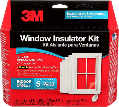 3M Indoor Window Insulator Kit, Window Insulation Film for Heat and Cold, 5.16 ft. x 17.5 ft., Covers Five 3 ft. by 5 ft. Windows