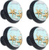 4 Pcs 35mm Seashell Starfish On Teal Wooden Background Cabinet Knobs Round Crystal Glass Drawer Handles Pull with Screws for Home, Office, Kitchen, Bathroom Cabinet, Dresser, Cupboard (1-3/8 Inches)