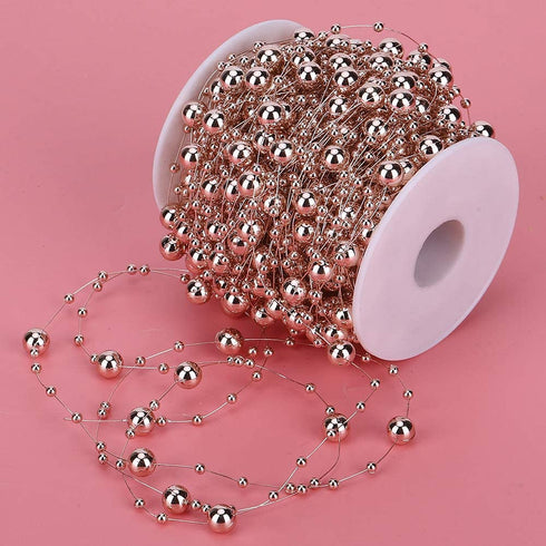 30m Rose Gold Fish Line Beads, Rose Gold Abs Artificial Pearl Beaded Chain, Gypsophila Jewelry for DIY Craft Garland Wedding Center Decoration Party Supplies DIY Wedding Accessories