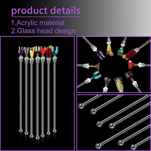 Geiserailie 30 Pieces Acrylic Cocktail Stirrer Sturdy Cocktail Swizzle Stirrer Clear Swizzle Sticks Cocktail Colorful Cocktail Drink Stirrer for Bars Bartender Cafes Restaurants Home Use