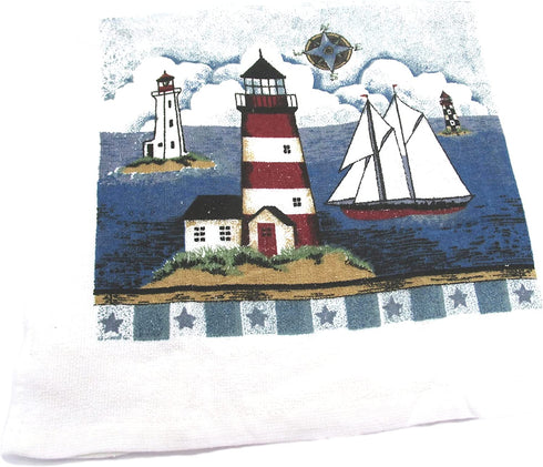 Capes Treasures Nautical Summer Kitchen Set - Dish Towel, Pot Holder, and Oven Mitt (Sailboat and Lighthouses)