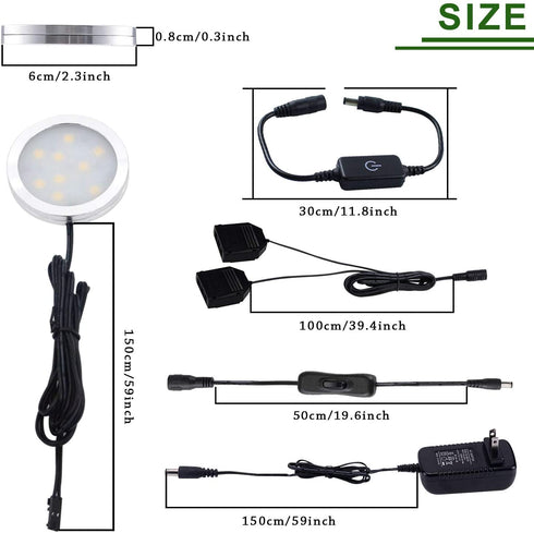 AIBOO Under Cabinet LED Puck Lights Kit with Touching Switch Dimmable for Kitchen Cupboard Closet Lighting (6 Lights,Daylight White)