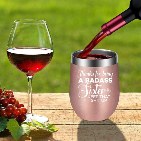 Funny Gifts for Sister, Sister in Law - Sister Gifts, Sisters Gifts from Sister, Brother - Thank You, Birthday, Mothers Day Gifts for Sister, Little, Big Sister, Soul Sister Gifts - LEADO Wine Tumbler
