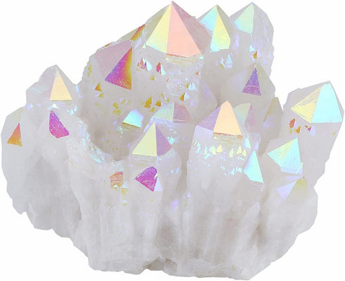 mookaitedecor Titanium Coated Natural Rock Crystal Cluster Geode Stone Specimen, Angel Aura Quartz, 0.22lb-0.44lb