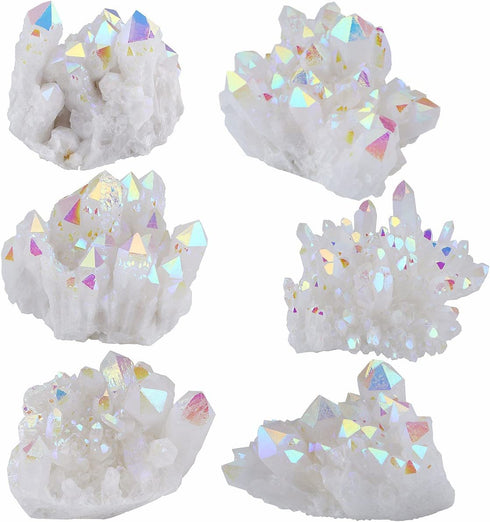 mookaitedecor Titanium Coated Natural Rock Crystal Cluster Geode Stone Specimen, Angel Aura Quartz, 0.22lb-0.44lb
