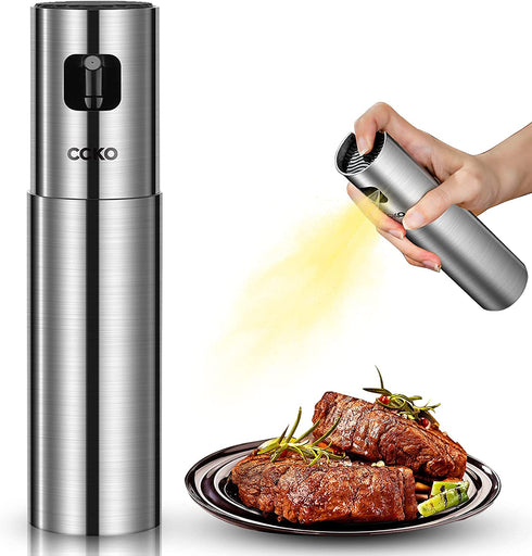 CCKO Oil Sprayer for Cooking Air Fryer Stainless Steel Olive Oil Sprayer Mister 100ML Portable Olive Oil Spray Bottle for BBQ,Salad, Kitchen Baking,Frying,Roasting,Grilling