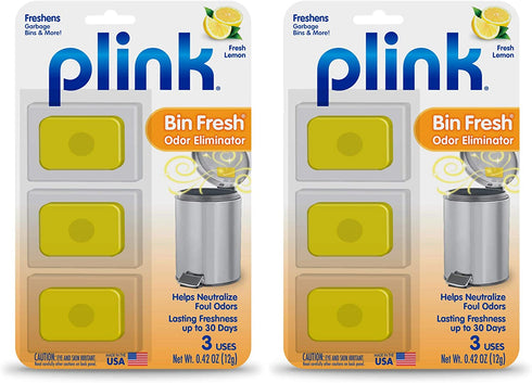 Plink Bin Fresh Odor Eliminators, Fresh Lemon Scent, for Garbage Bins & More, Lasting Freshness up to 30 Days, 6-Count