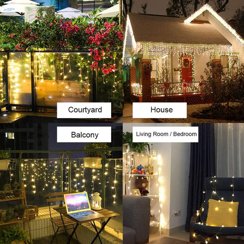 LED Solar Icicle String Lights,36Ft/11M 264 LEDs Waterproof Extendable Curtain Icicle Lights Plug in Fairy String Lights Christmas Lights for Bedroom Patio Yard Garden Wedding Party(Warm White?