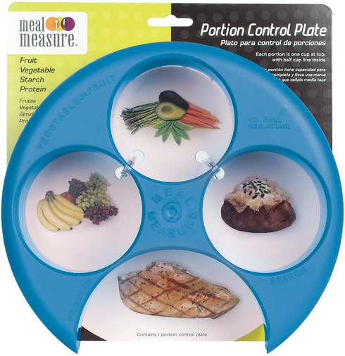 Meal Measure Portion Control Plates | Container for Weight Loss or Diet Tools | Blue | Apothecary Products