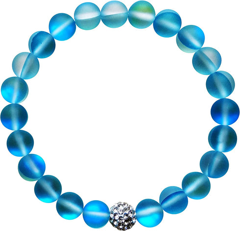 Hope Inspired Mystic Mermaid Glass Bracelet with 8 mm Blue Moonstone Beads