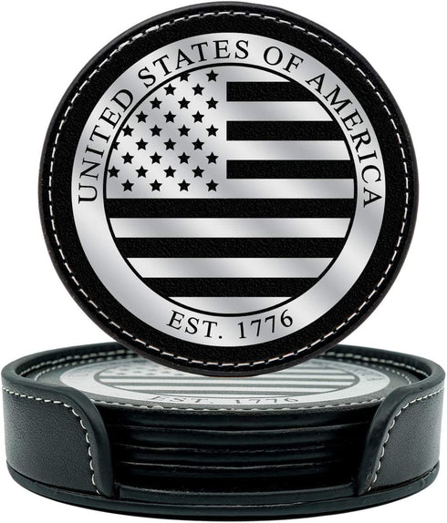American Flag Coasters Set - 4 USA Drink Coasters for Home, Bar, Office or Car (American Flag)