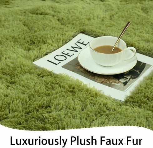 Keeko Premium Fluffy Grass Green Area Rug Cute Shag Carpet, Extra Soft and Shaggy Carpets, High Pile, Indoor Fuzzy Rugs for Bedroom Girls Kids Living Room Home, 4x5.3 Feet