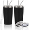 2 Pack Travel Tumblers, 20 Oz Stainless Steel Tumblers with Lids Straws, Vacuum Insulated Tumblers, Double Wall Travel Tumblers, Powder Coated Insulated Coffee Cup for Hot and Cold Drinks, Black
