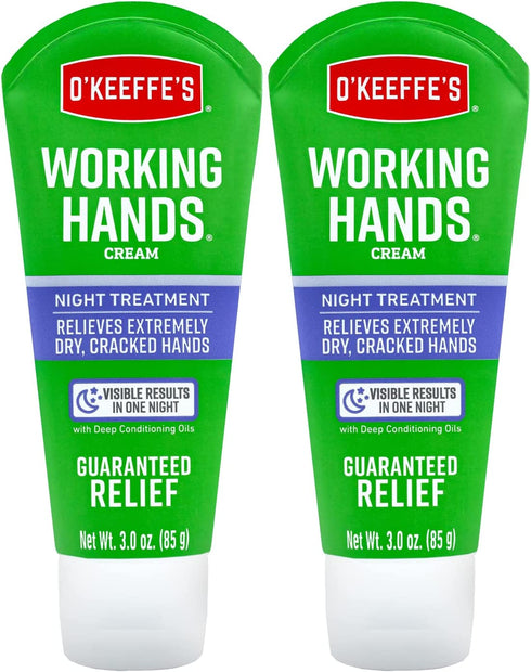 O'Keeffe's Working Hands Night Treatment Hand Cream, 3 oz Tube, (Pack of 2)