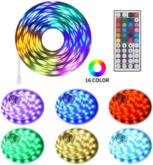 KSIPZE RGB Led Strip Lights 50ft Color Changing with 44 Key Remote Kit for Room Bedroom Kitchen Home Indoor