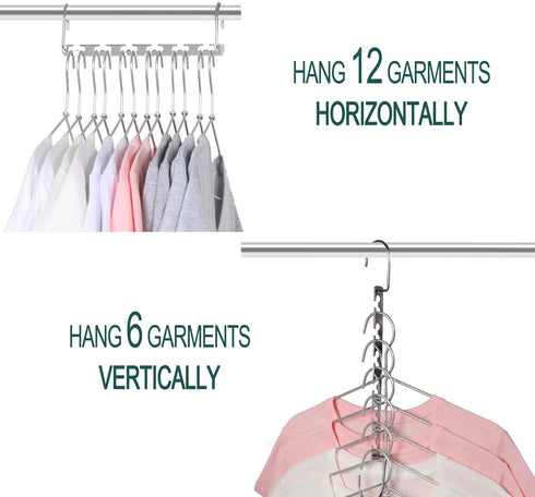 Meetu Space Saving Hangers Metal Clothes Hangers 6X2 Slots Magic Hanger Cascading Hanger Updated Hook Design Closet Organizer Hanger (Pack of 4)
