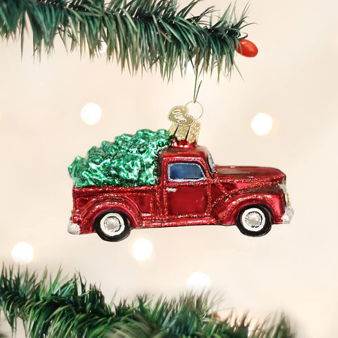 Old World Christmas Ornaments: Old Truck with Tree Glass Blown Ornaments for Christmas Tree (46029)