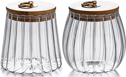 Small Glass Coffee Nuts Canister Airtight Storage Jar Petal Decorative Container with Bamboo Lid Metal Handle Easy to Grasp 700ml, 23 FL OZ (Set of 2)