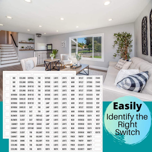 Light Switch Label Sticker Clear Transparent with Text. for Home, Kitchen, Bathroom, Office School Use. 248 Clear Labels (Includes Blank Labels)