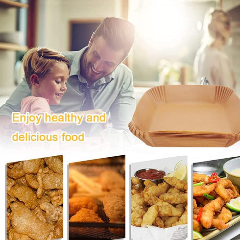Air Fryer Disposable Paper Liner, Non-stick Disposable Air Fryer Liners, Baking Paper for Air Fryer Oil-proof, Water-proof, Parchment for Baking Roasting Microwave (100Pcs -6.3inch, Square -Natural)