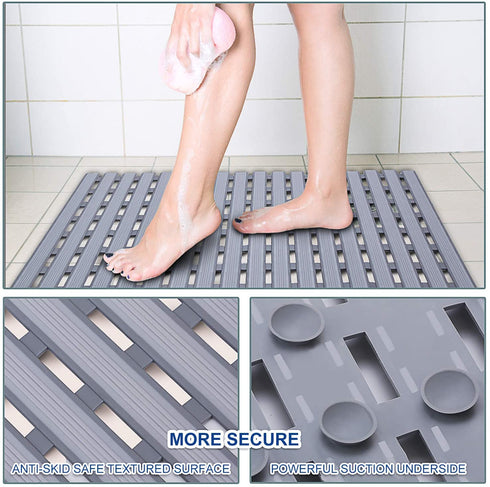 KMAT Shower Mat Non Slip Bathtub Mats Bath Mats for Shower Tub with Suction Cups and Drain Holes,Bathmat Bath Tub Mat (BPA, Latex, Phthalate Free)-Grey