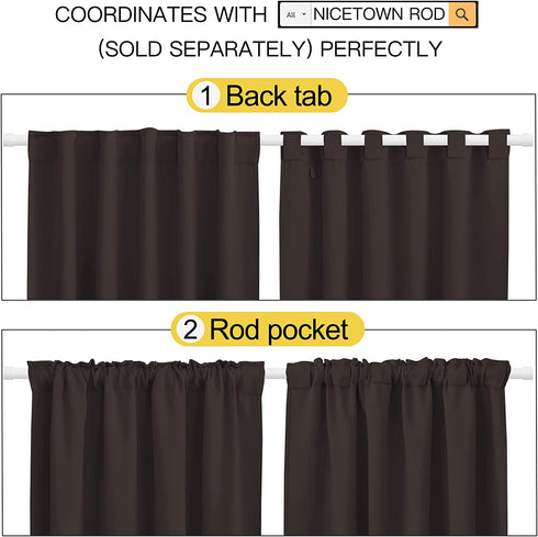 NICETOWN Insulated Curtains Room Darkening Drapery Panels - (Toffee Brown Color) 52 inchesx72 inches, Set of 2 Pieces, Noise Reducing Room Darkening Drapes for Patio
