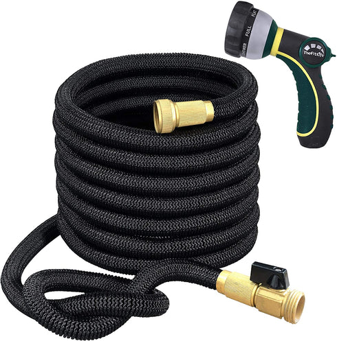 TheFitLife Flexible and Expandable Garden Hose - Triple Latex Core with 3/4" Solid Brass Fittings and 8 Function Spray Nozzle, Easy Storage Kink Free Water Hose (50 FT)