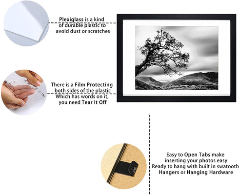10x14 Picture Frames Black Display 8.5x11 Picture Frame with Mat Document Wooden Photo Frame Diploma and Certificate Frame for Wall Hanging Home Decoration-10x14 Black