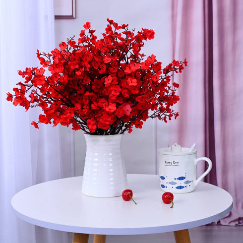 Babys Breath Silk Flowers 6 Bundle Red Flowers Gypsophila Fake Baby's Breath European Artificial Flowers with Stem Real Touch Artificial Gypsophila for Christmas Home Wedding DIY Flowers Party Decor