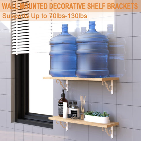 ETECHMART Decorative Shelf Brackets, 8 Inch Wall Mounted Floating Shelf Bracket for DIY Open Shelving, Pack of 4 L Shape Heavy Duty Rustic Iron Metal Corner Brace Shelf Supporter, White
