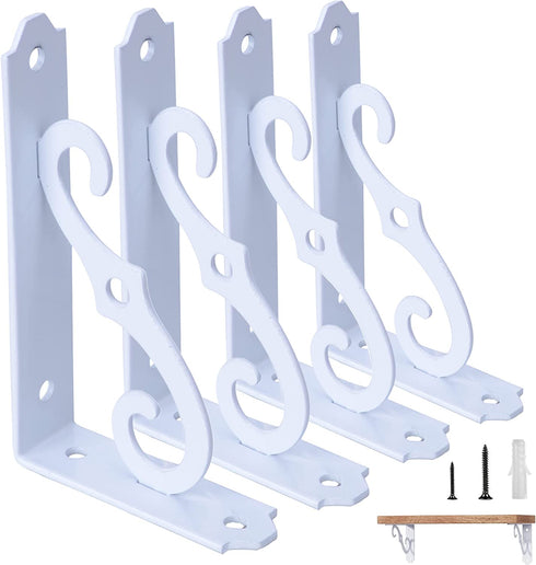 ETECHMART Decorative Shelf Brackets, 8 Inch Wall Mounted Floating Shelf Bracket for DIY Open Shelving, Pack of 4 L Shape Heavy Duty Rustic Iron Metal Corner Brace Shelf Supporter, White