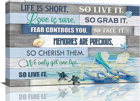 Sea Turtle Bathroom Decor Wall Art Beach Themed Ocean Teal Turtle Pictures Canvas Print Artwork Nautical Bathroom Decor Life Inspirational Quotes Painting For Living Room Bedroom Framed Home Decoration 8x12inch