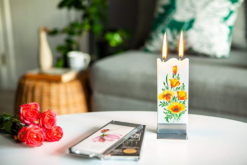 Flatyz Hand Painted Flat Candle| Unscented, Dripless, Smokeless, Decorative | Purple Lilac | Double Wick with Metal Base | Unique Gift Idea and Home Décor Accent