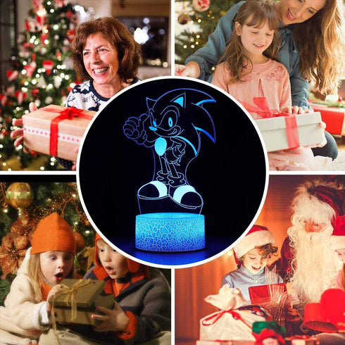 3D Sonic The Hedgehog Night Light, Table Lamp with Remote Control Kids Bedroom Decoration, Creative Lighting for Kids and The Hedgehog Fans