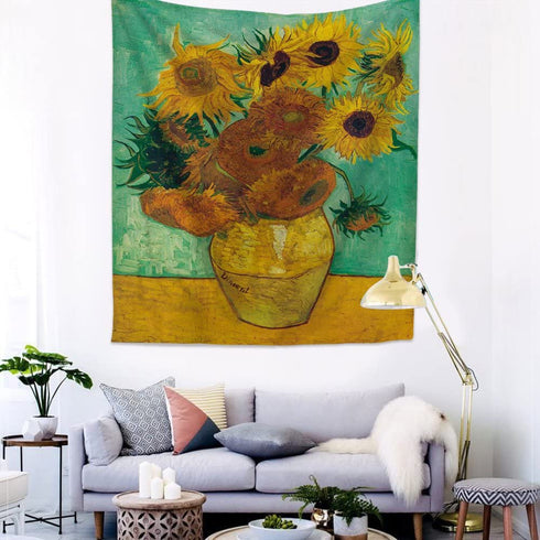 Sunflowers Tapestry Vincent Van Gogh Oil Tapestry Wall Hanging Classical Wall Art Tapestry Hippie Bohemian Hanging Home Decoration for Bedroom, Beach Throws Vertical 59"x51"