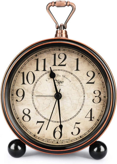 Classic Retro Alarm Clock, INTSUN Bed Alarm Clock Battery Operated Desk Clock Shelf Decor Metal Silent Alarm Clock for Bedrooms, Non Ticking (Black, Battery Excluded)