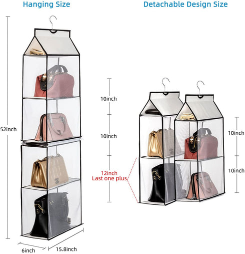 ANSTROUT Closet Purse Organizer, Hanging Handbag Purse Organizer for Closet with 4 Heavy-Duty Mesh Shelves Purse Storage Bag(White-1Pack)