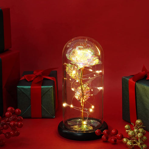 Womens Mom for Mother's Day Artificial Forever Rose in Glass Dome with LED Lights, for mom, Gifts for Valentine's Day Mother's Day Christmas Home Decor