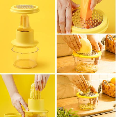 OLEKURT Cob Corn Stripper - Corn Peeler 4 in 1 Stainless Steel Corn Cob Stripper Tool, Corn Cutter with Bowl, For Ginger Grater/Carrot Planer/Potato Planer, Seamless, No Splatters, More Solid