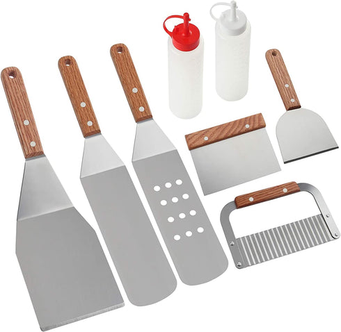 ROMANTICIST 8Pc Professional Griddle Accessories Kit - Heavy Duty Stainless Steel Grill Spatula Set for Grill Griddle Hibachi Flat Top Outdoor Cooking - Great Grill Gift on Birthday Wedding