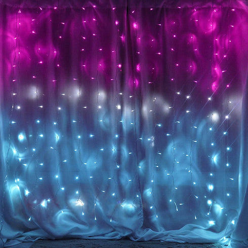 Pink Teal Blue Ombre Curtain Lights for Teen Girls Room Waterfall Led String Lights Hanging Fairy Lights Mermaid Nursery Kids Teen Room Bedroom Wall Window Decoration (Pink & Turquoise)