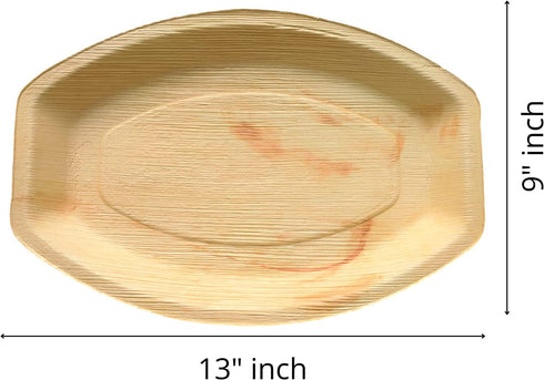 Charity Leaf Disposable Palm Leaf Tray Like Bamboo Serving Tray and Platter | All Natural and Biodegradable | Weddings, Charcuterie Boards, BBQs, and Parties | Oval (10 trays) (13" x 9")