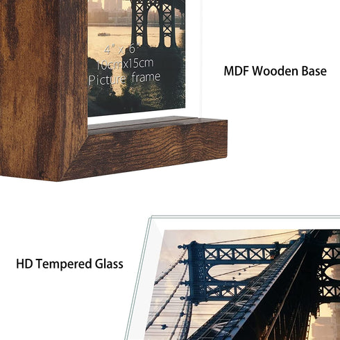 4x6 Picture Frames Set of 2, Rustic L Shaped Double Sided Frames Made to Display 4 by 6 inch Horizontal Vertical Photos for Desktop or Tabletop