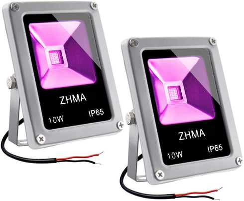 LED Black Light, ZHMA 10W 12v Blackight 2 Pack, 12v Black Light IP65 Waterproof for Glow in The Dark, Blacklight Party, Body Paint, Fluorescent Poster, Neon Glow